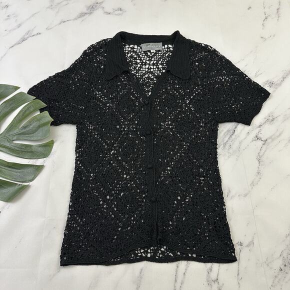 Carol Anderson Tops - Carol Anderson Womens Vintage 90s Crochet Sheer Top Size M Black Cottagecore